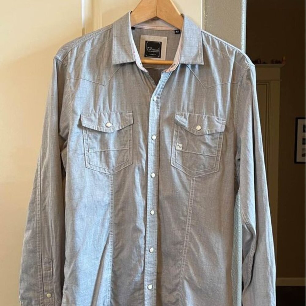 Men’s 7 Diamonds Long Sleeve Pearl Button Shirt-Size‎ M